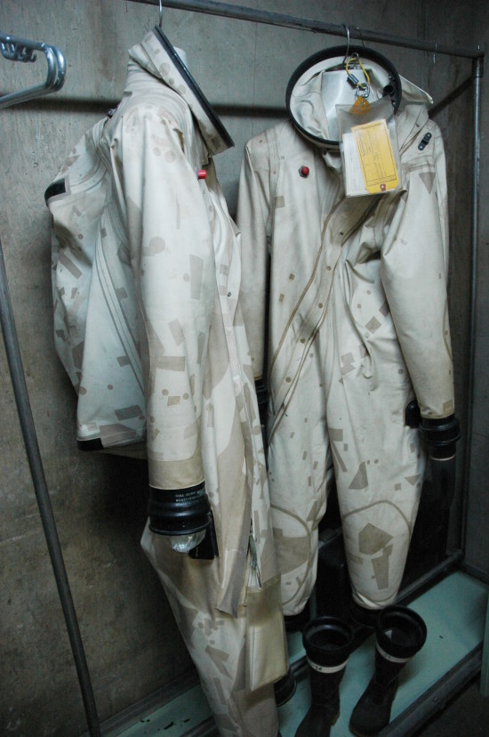 Suits workers used to protect themselves from the hydrazine fuel.