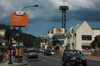 The main drag in Gatlinburg, Tennessee