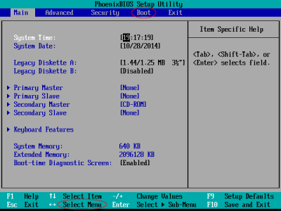 Main bios screen