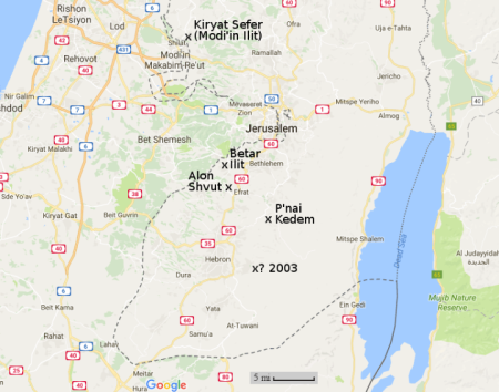 Map of the West Bank settlements that I have visited