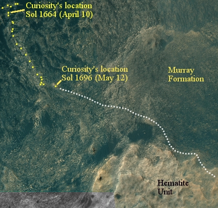 Curiosity's position, Sol 1696 (May 12, 2017)