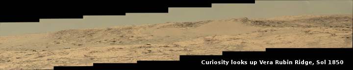 Curiosity looks up Vera Rubin Ridge, Sol 1850