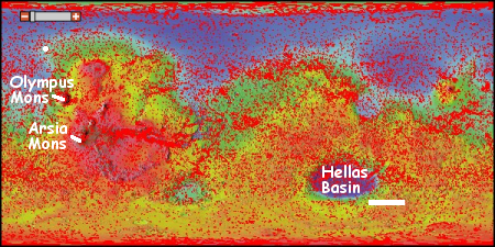 The location of known ice scarps on Mars