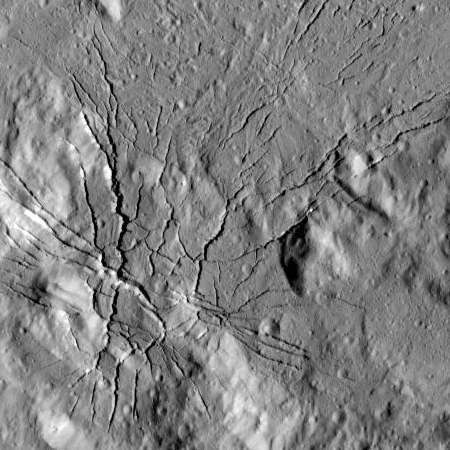 Fractures in floor of Occator Crater