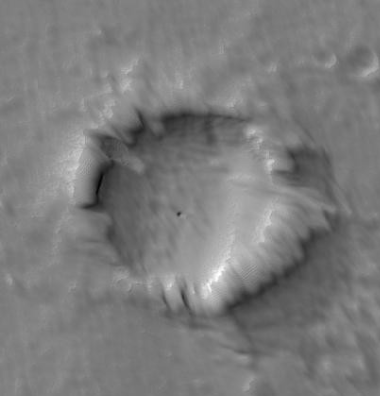 weird crater south of Pavonis Mons