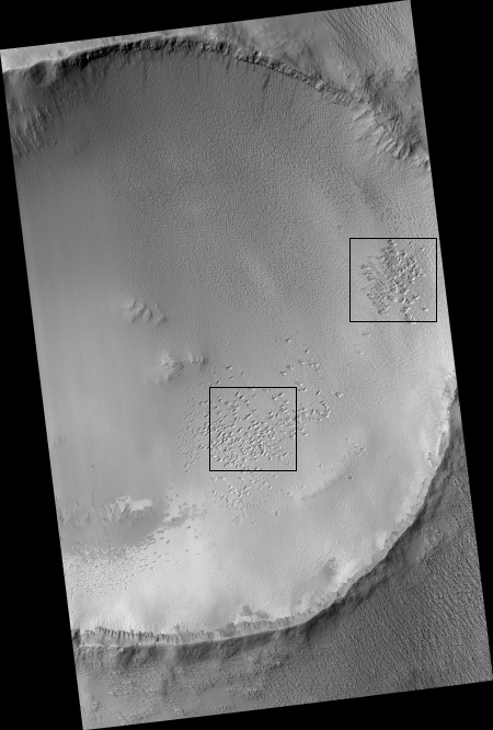 pit features on floor of crater