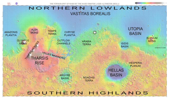 Labeled global Map of Mars