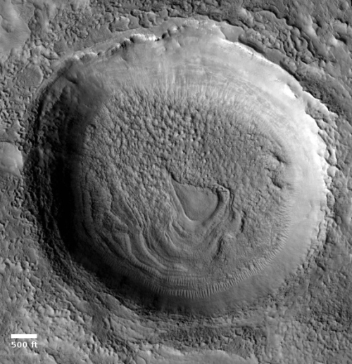 Typical mid-latitude Martian crater with glacial fill