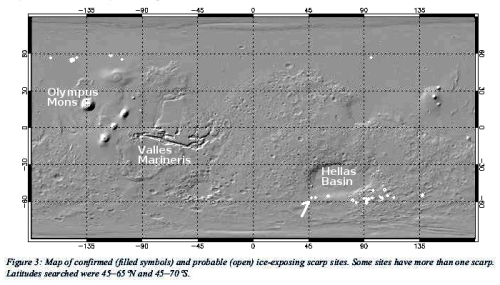 Global map of known ice scarps on Mars