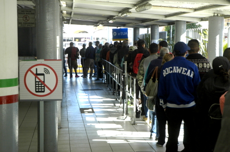 waiting in line to return to the U.S.