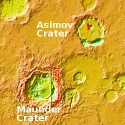 context map showing Asimov and Maunder Craters