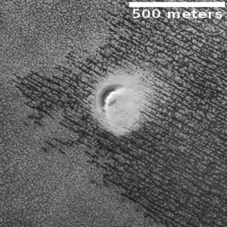 crescent-shaped pit near Martian south pole