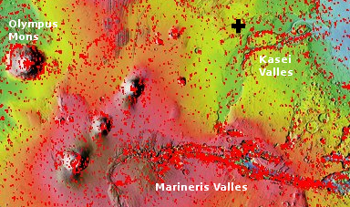 Mars overview map showing location of Kasei Valles