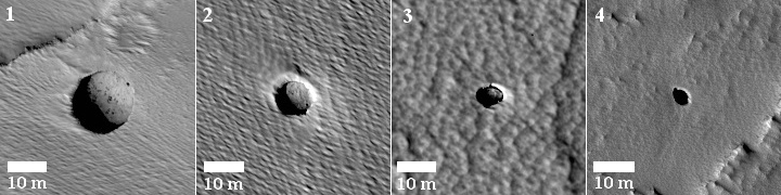 Four new pits on Mars