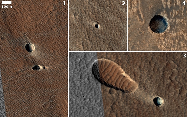 Pits near Arsia Mons in April MRO release