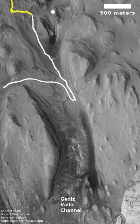 Curiosity's planned route in Gediz Valles