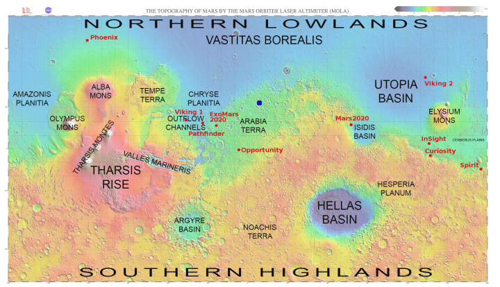 Map of Mars showing crater location