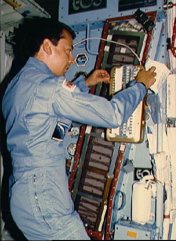 Charles Walker on the Space Shuttle in November 1985