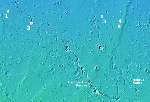 Overview of the pits in Hephaestus Planitia