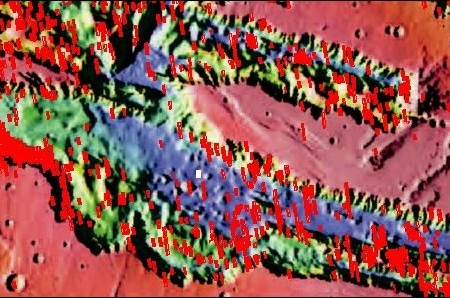 A closer view of the central regions of Valles Marineris