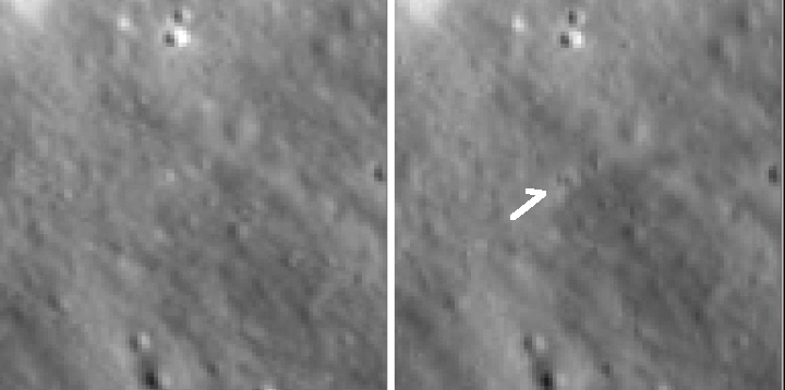 Before and after images showing Longjiang-2 impact site