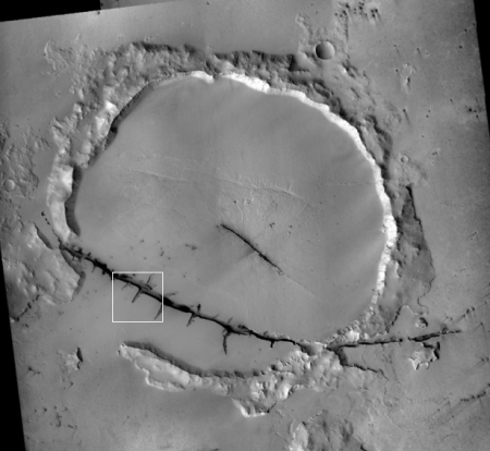 Mosiac of CTX images showing entire crater and crack