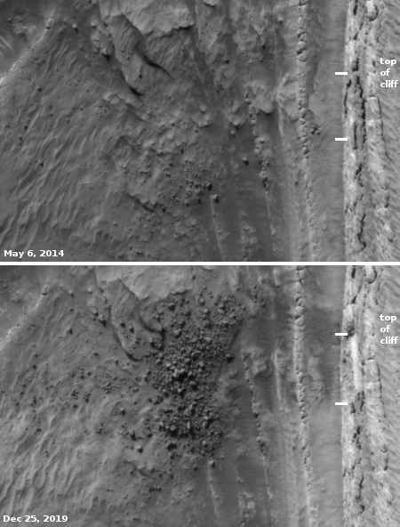 A Martian avalanche: before and after