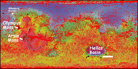 Overview of ice scarp locations on Mars