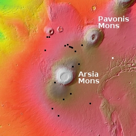 Map of knowns pits surrounding Arsia Mons