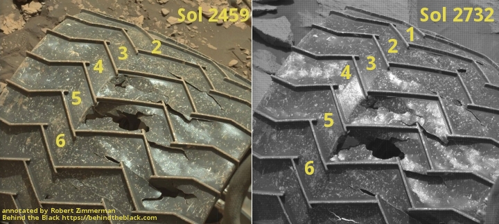 Comparison of wheel damage on Curiosity