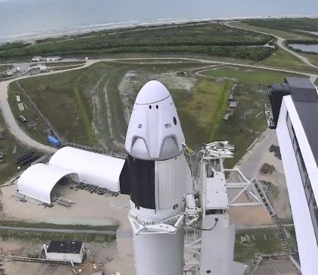 The first manned Dragon capsule on the launchpad