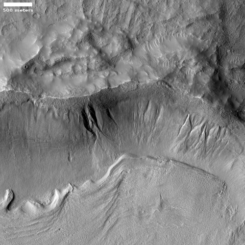 Crater with gullies and glacial fill