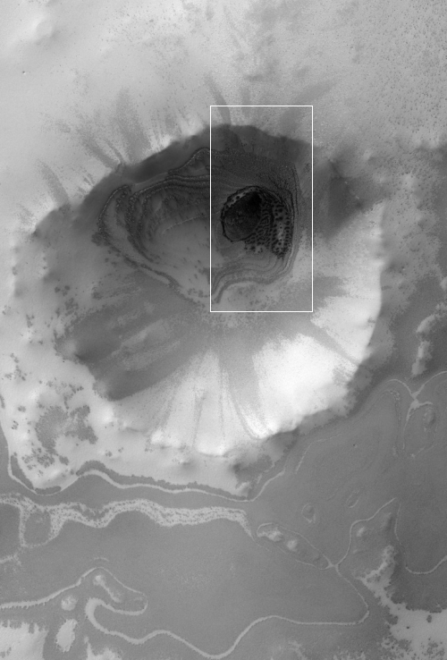 Wider image of crater and strange formations