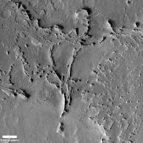 Sharp ridges sticking up from Martian dust