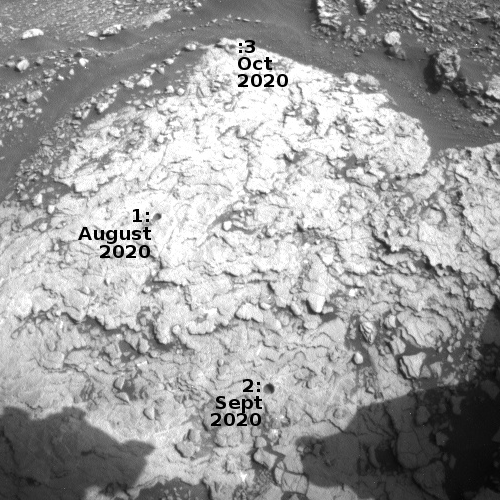 Drill holes at Mary Anning site in Gale Crater