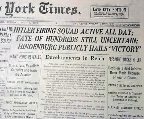 Hitler's purge in 1934, the night of long knives