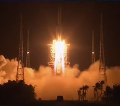 screen capture at Long March 5 launch of Chang'e-5