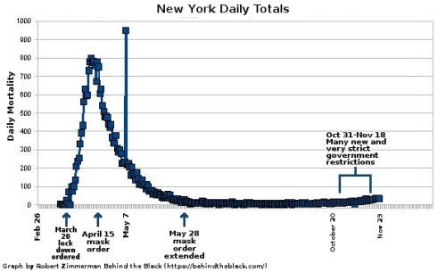Daily deaths in New York due to COVID-19