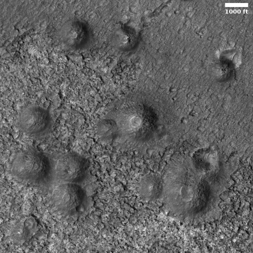 Cones on the floor of a crater in the cratered southern highlands