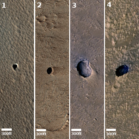 Four more pits in the Tharsis Bulge on Mars