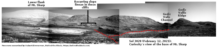 Curiosity's view of the base of Mount Sharp, February 12, 2021