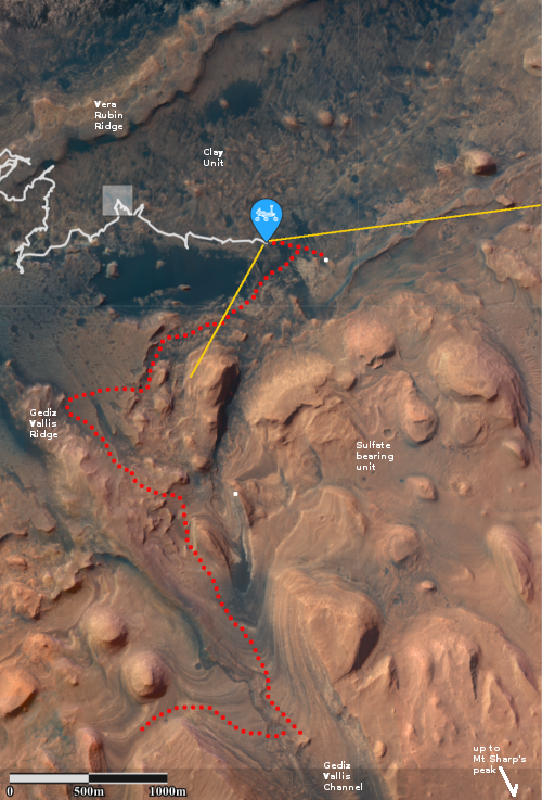 Overview map of Curiosity's most recent and future travels