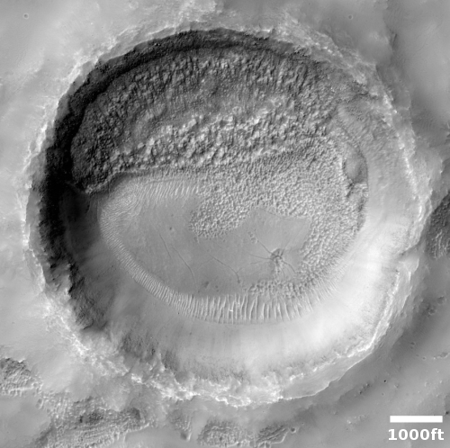 Partly ice-filled Martian crater?
