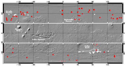 Global map of ice scarps on Mars