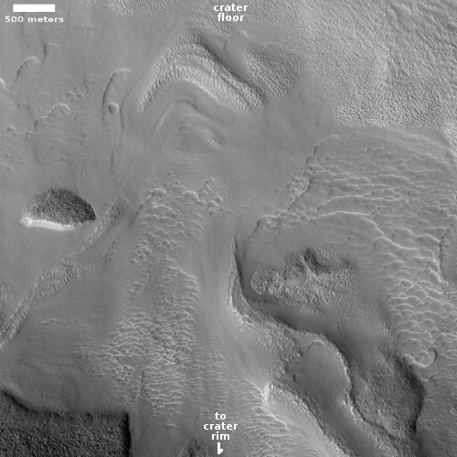 glacial flows in Renaudot Crater