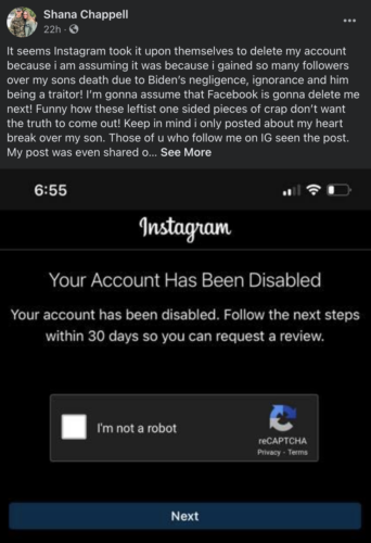 Screenshot of Instagram censoring