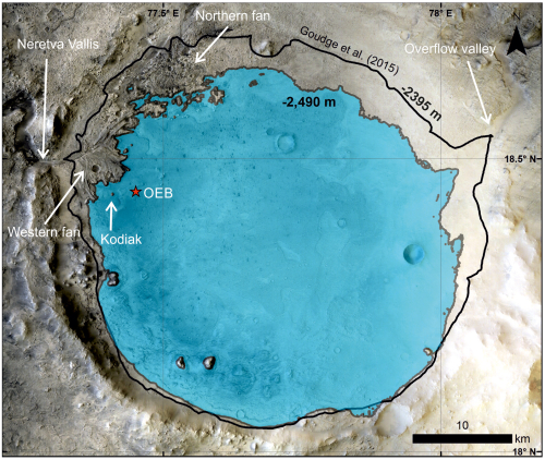 figure 5 from paper showing ancient lake in Jezero Crater