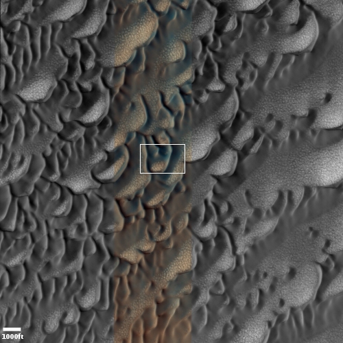 Snowy dunes near the Martian north pole