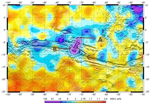 Detection of underground hydrogen in Valles Marineris