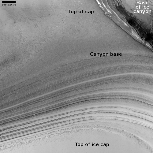 Ice canyons at the Martian north pole